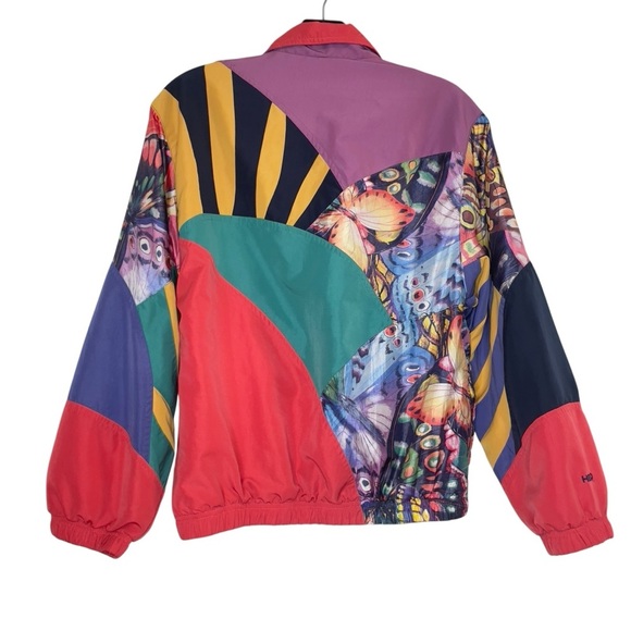 VINTAGE MULTICOLOR BUTTERFLY & GEOMETRIC PRINT HEAD WINDBREAKER SIZE S - Picture 6 of 16